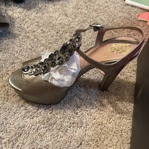Gorgeous metal taupe cocktail shoes